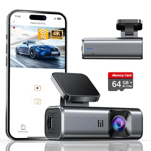 Galphi Q2 compact, screenless dash cam mounted on windshield