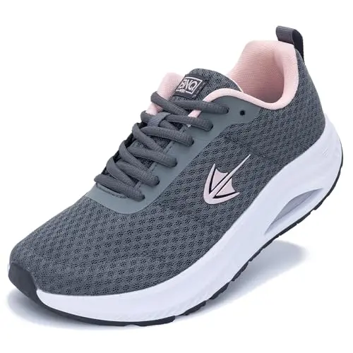 Wide toe box women's walking shoes with arch support in grey and pink