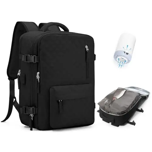 Travel vacuum storage backpack with USB port and electric air pump