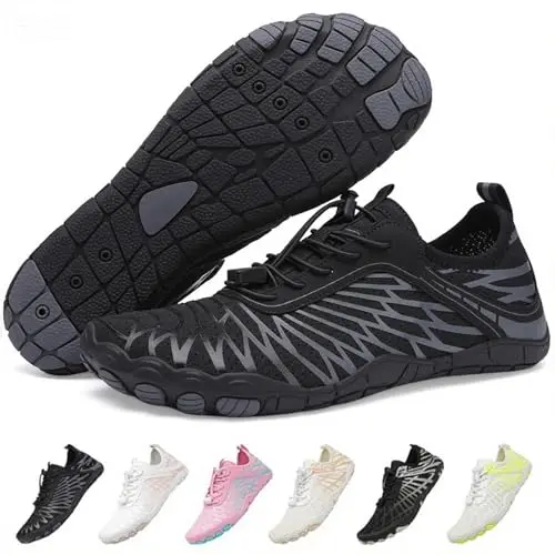 Jmzb black unisex hiking water shoes with elastic band closure.