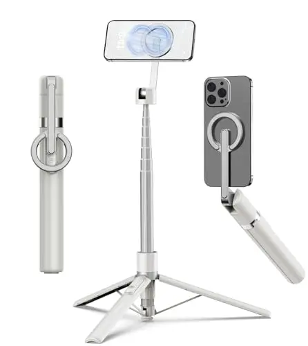 TONEOF 68-inch magnetic phone tripod in beige gray, folded and extended