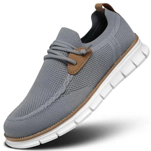 Men's grey knitted loafers with a sneaker-style sole