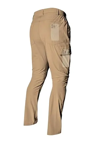 LINLANG EN men's lightweight cargo hiking pants in dark khaki, showing six deep pockets and a durable build.