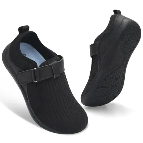 Spesoul Wide Women's Walking Shoes in black with adjustable straps