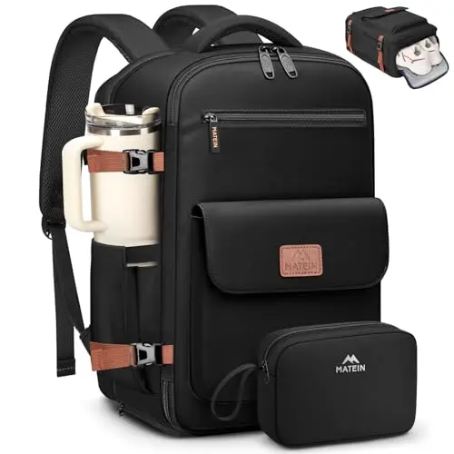 MATEIN anti-theft backpack set, showing the main bag and a small electronic organizer pouch.