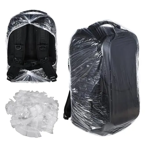 Pack of 10 clear disposable plastic backpack rain covers