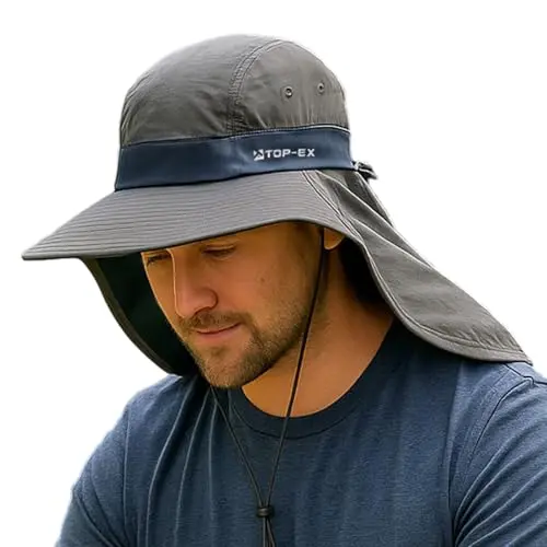 TOP-EX mens wide brim sun hat with neck flap and cooling fabric in dark grey