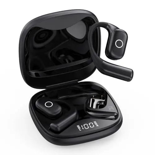 YHO black open-ear wireless headphones with earhooks
