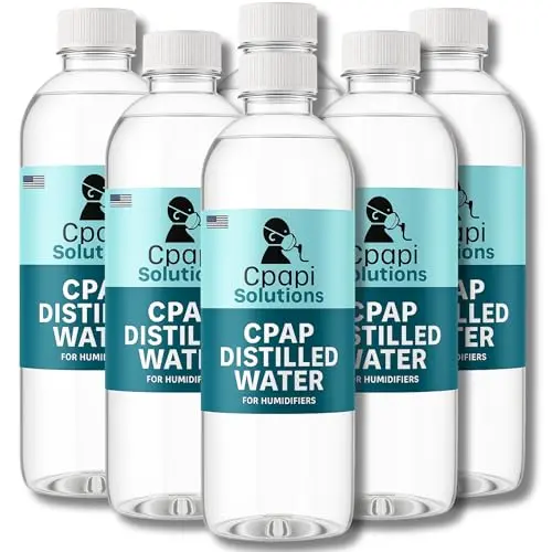 CPAPi Solutions 6-pack of distilled water bottles approved for checked luggage.