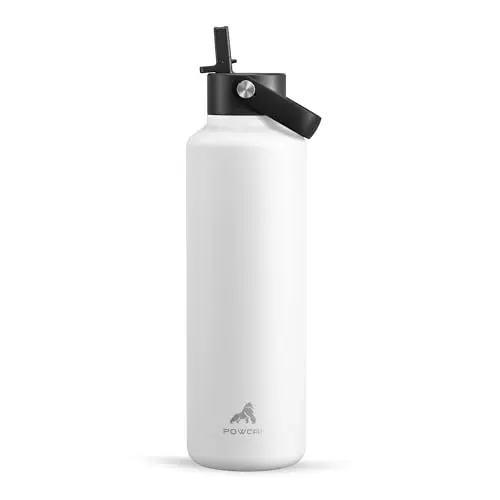 POWCAN 24 oz insulated stainless steel water bottle in Frost White with a flex cap and carry handle