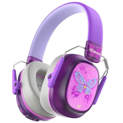 iClever purple Bluetooth noise cancelling headphones for kids