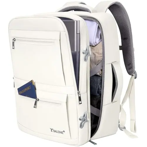 BALEINE Beige Large Travel Backpack with waist buckle