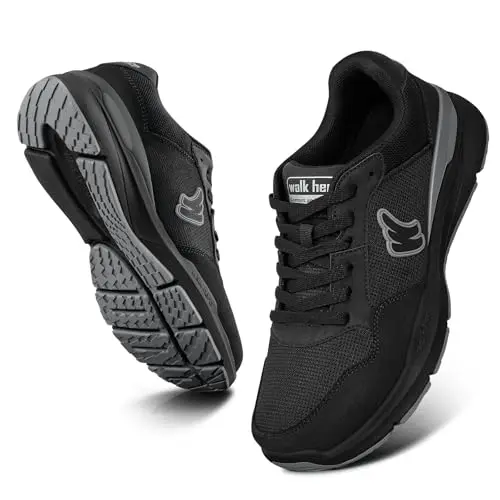 Budget-friendly black men's walking sneakers for plantar fasciitis with wide toe box
