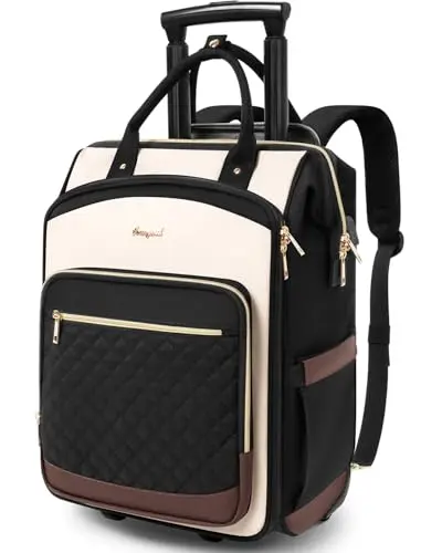 Arcoyard beige brown rolling backpack for women with vertical design and sleek styling