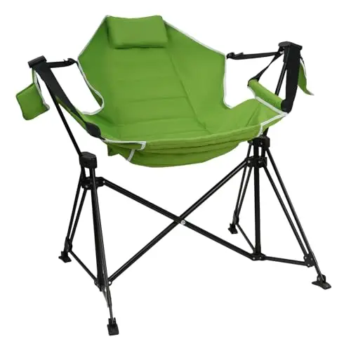 FREETOUR grass green folding hammock chair with pillow and storage pocket.