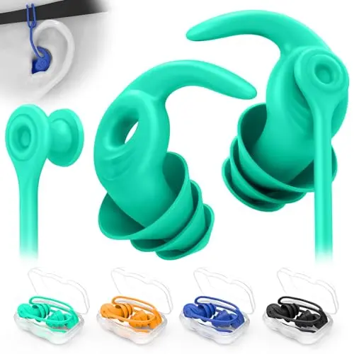 FNGXX waterproof swimming earplugs with a removable connecting cord and storage cases