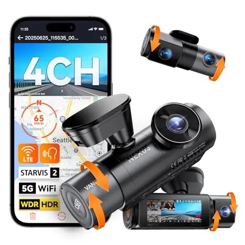 LAMTTO 4-channel dash cam showing front and side camera views