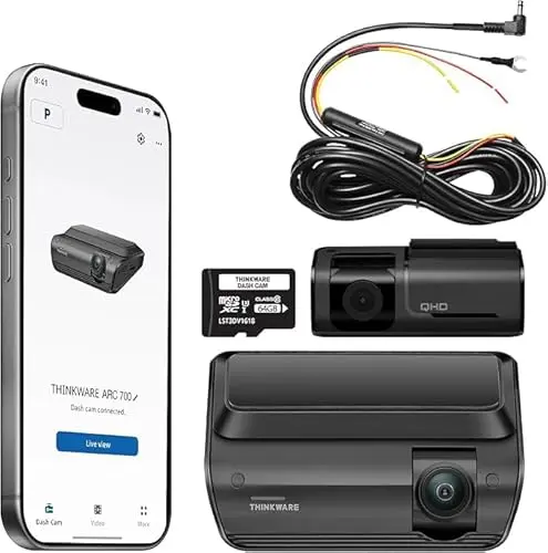 THINKWARE ARC 700 dash cam with front and rear cameras on a windshield