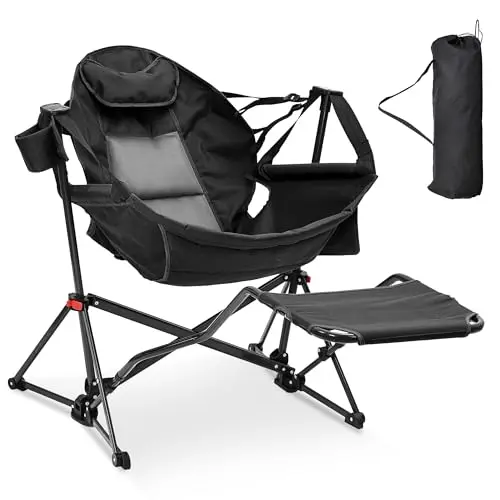 Ainfox black hammock chair with detachable footrest in a reclined position.