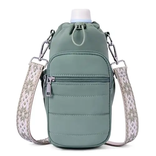 Lexiyat insulated crossbody water bottle bag in green with multiple pockets