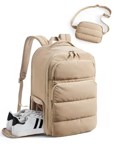 BAGSMART 35L travel backpack in desert color with attached crossbody bag