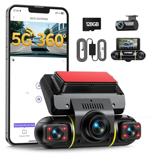 Vantrue N5S 4-channel 360-degree dash cam mounted on a windshield