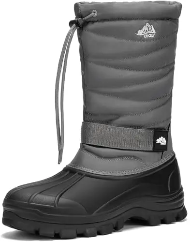 Kricely men's grey waterproof duck boots for winter