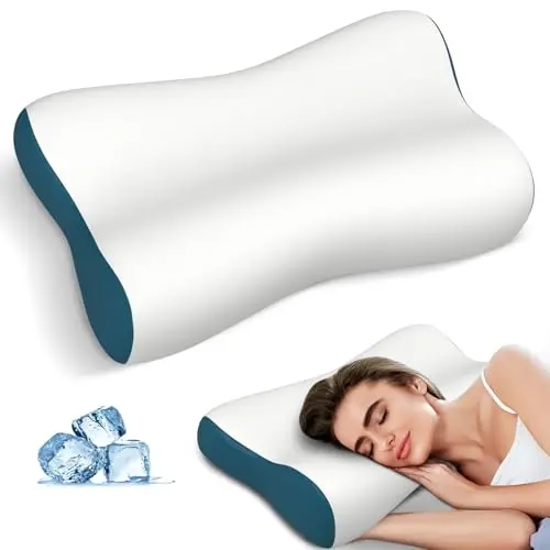 Polovo white and blue contour memory foam pillow with breathable cover