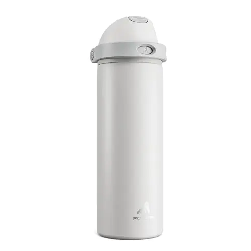 POWCAN 24oz stainless steel insulated water bottle with push-button 2-in-1 lid in Stone White