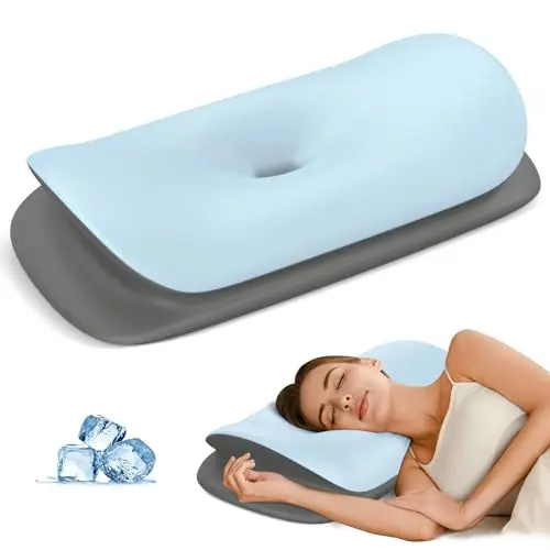 Olumoon blue and grey memory foam pillow with yuanbao shape for neck support