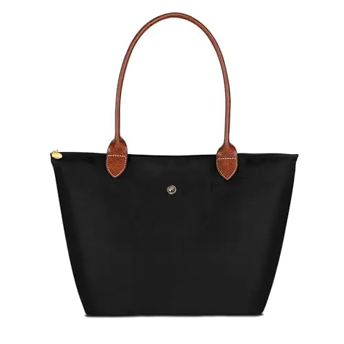 Large black minimalist foldable tote bag for women, shown with an optional insert.