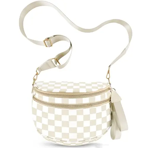 NEWROGENG beige checkered oversized crossbody sling bag