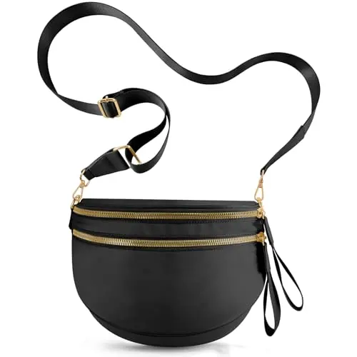 NEWROGENG large black checkered nylon crossbody bag with a wide, adjustable strap.