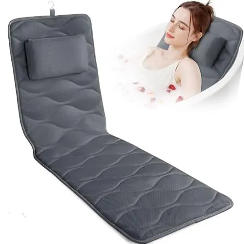 TranquilRelax extra-long grey bath pillow with 17 suction cups