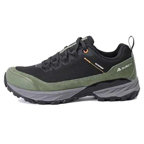 Queday men's green waterproof hiking shoes with Cordura fabric