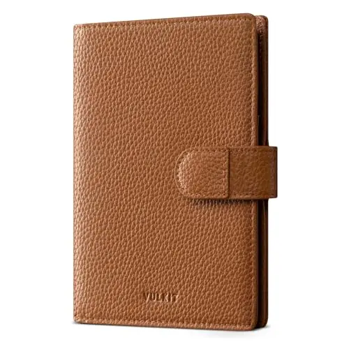 Brown leather passport wallet for two with lychee texture pattern