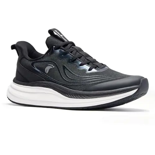 Women's black orthopedic soft tennis shoe with elastic laces