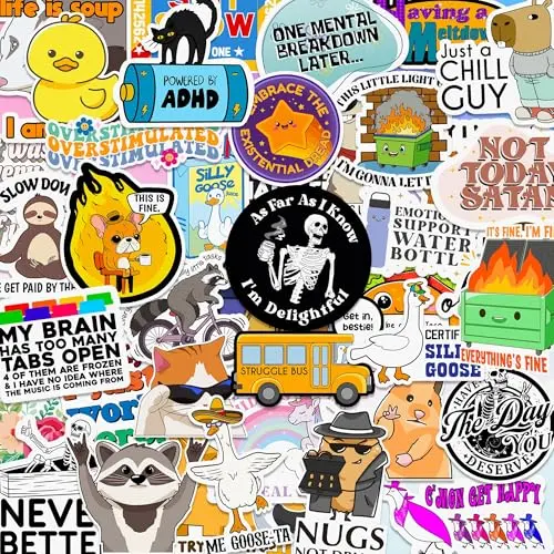 PURAESLA pack of 225 shiny holographic funny and sarcastic meme stickers for laptops and water bottles