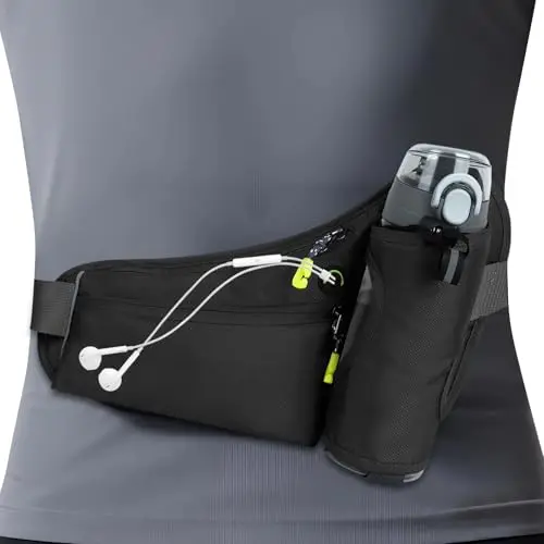 Generic running belt with angled water bottle holder and reflective strips