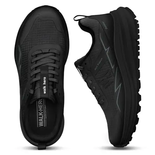 Black waterproof hiking shoes for men with arch support for plantar fasciitis
