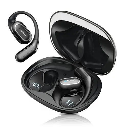 Tzfunmi matte black open-ear Bluetooth earbuds for runners