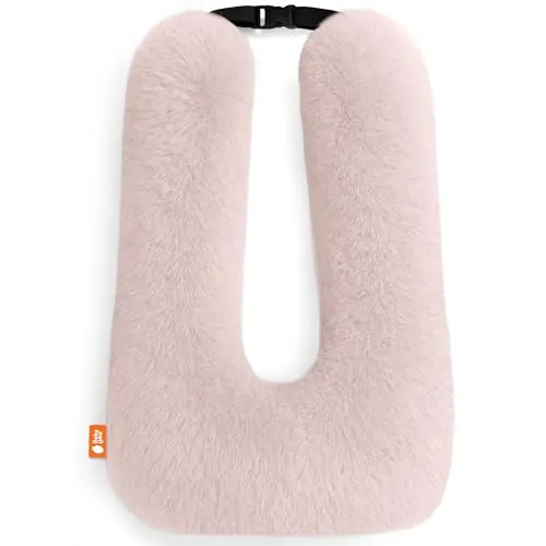 Baby Uma blush-colored faux fur U-shaped car pillow for kids