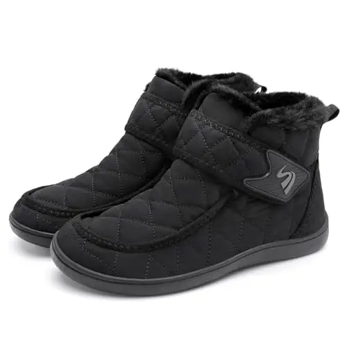 SUIIFIT women's black mid-calf winter hiking boot with rugged tread and fleece lining.