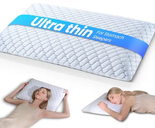 Tuozaiira 2.6-inch blue and white gel memory foam ultra thin pillow
