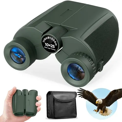 Leacco 10x25 green waterproof binoculars with a travel bag