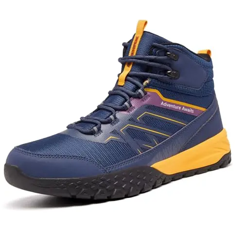 ARTOPEAK Men's navy and yellow hiking boots with integrated ankle gaiters