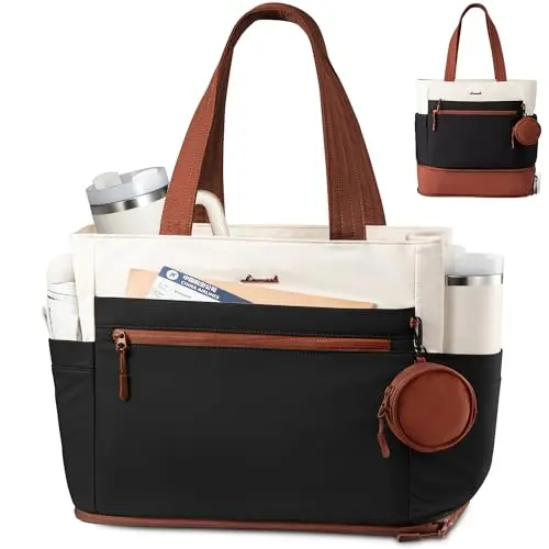 LOVEVOOK expandable puffer tote bag with a large tumbler in the side pocket.