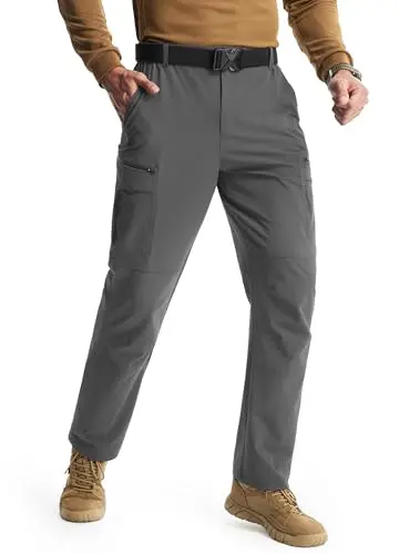 LIBIN men's hiking cargo pants with 8 pockets showing stretch fabric