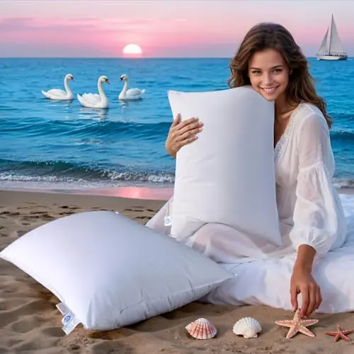 LIANLAM luxury goose feather down pillow set in a king size, showing plush white filling