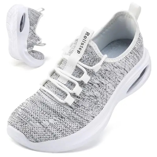 Rollstep Wide Toe Box Shoes with Air Cushion in Light Gray and White